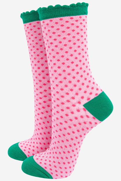 Pink & Green Polkadots Glitter Socks