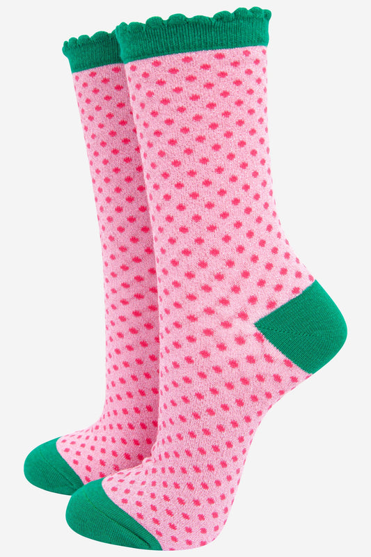 Pink & Green Polkadots Glitter Socks