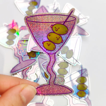 Olive-tini Smiling Cocktail  - Glitter Vinyl Sticker - Wholesale Case of 6 Units