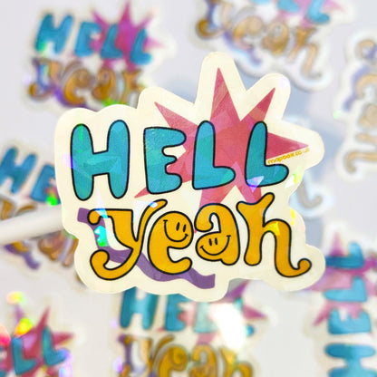Hell yeah!   - Clear Holo-Crackle Vinyl Sticker - Wholesale Case of 6 Units