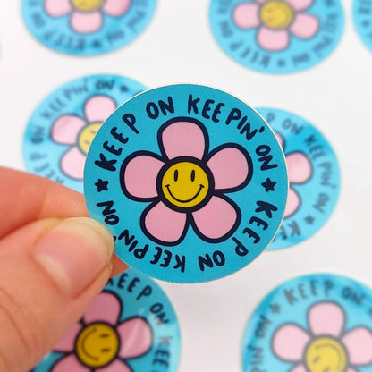 Keep on Keepin’ On Smile Flower Retro  - Vinyl Sticker - Wholesale Case of 6 Units