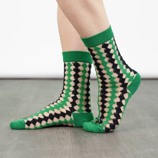 Green & Black Diamond Sheer Socks