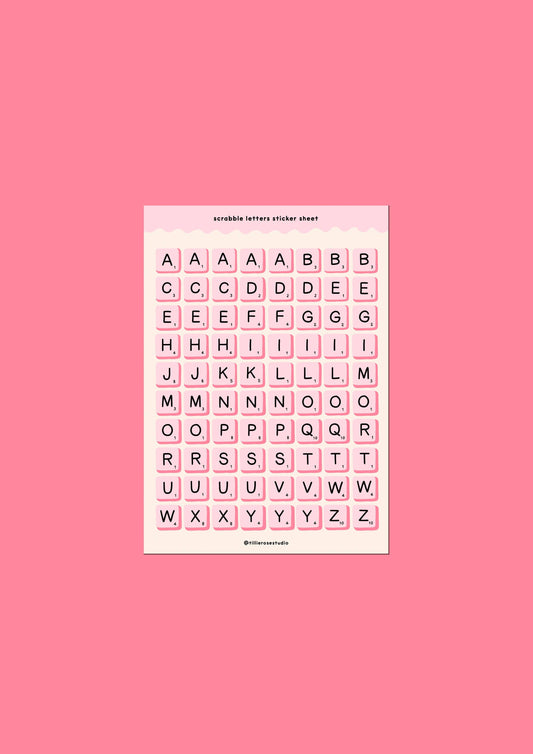 Pink Scrabble Letters - Sticker Sheet