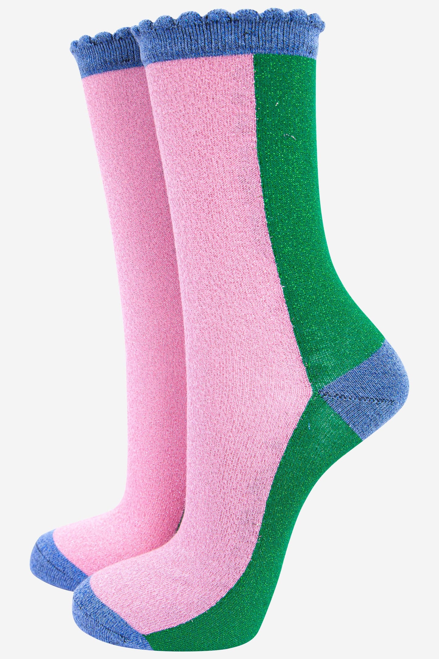 Green & Pink Glitter Socks