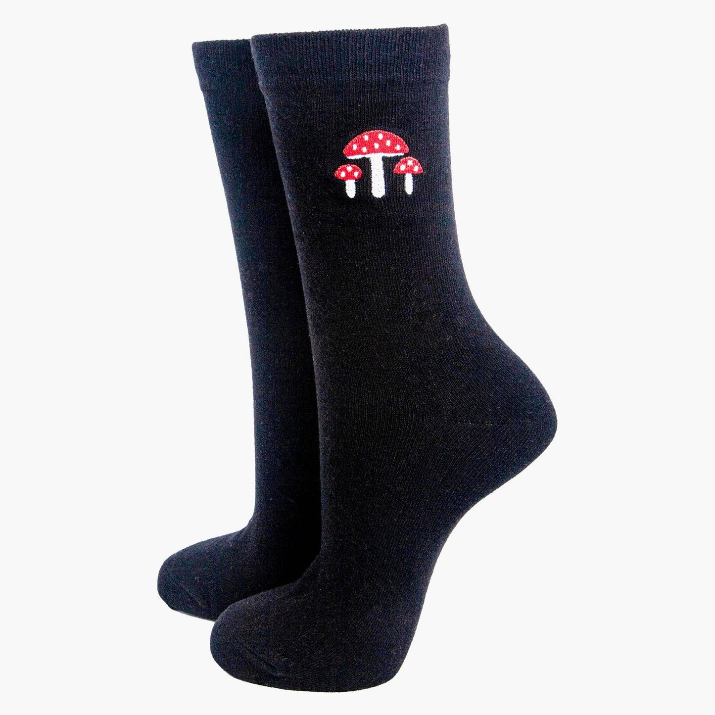 Black Embroidered Mushroom Socks