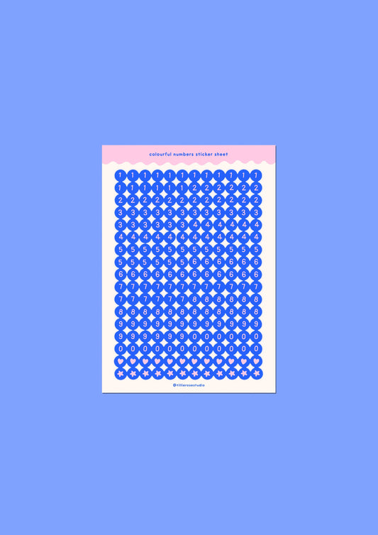 Blue and Pink Number Bead - Sticker Sheet