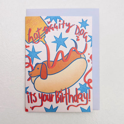 Hotdog Weiner Dog Party- Pearlescent Birthday Card