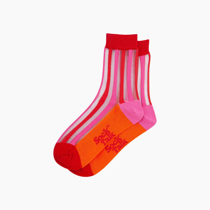 Striped Red & Pink Sheer Socks