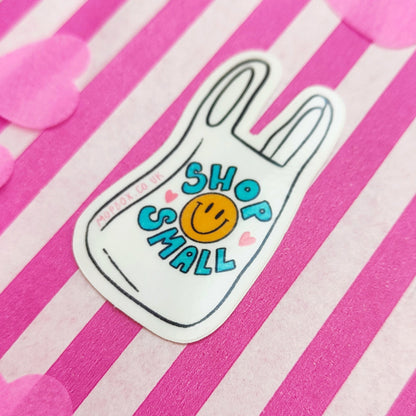 Shop Small Retro Shopping Bag  - Clear Vinyl Sticker - Wholesale Case of 6 Units