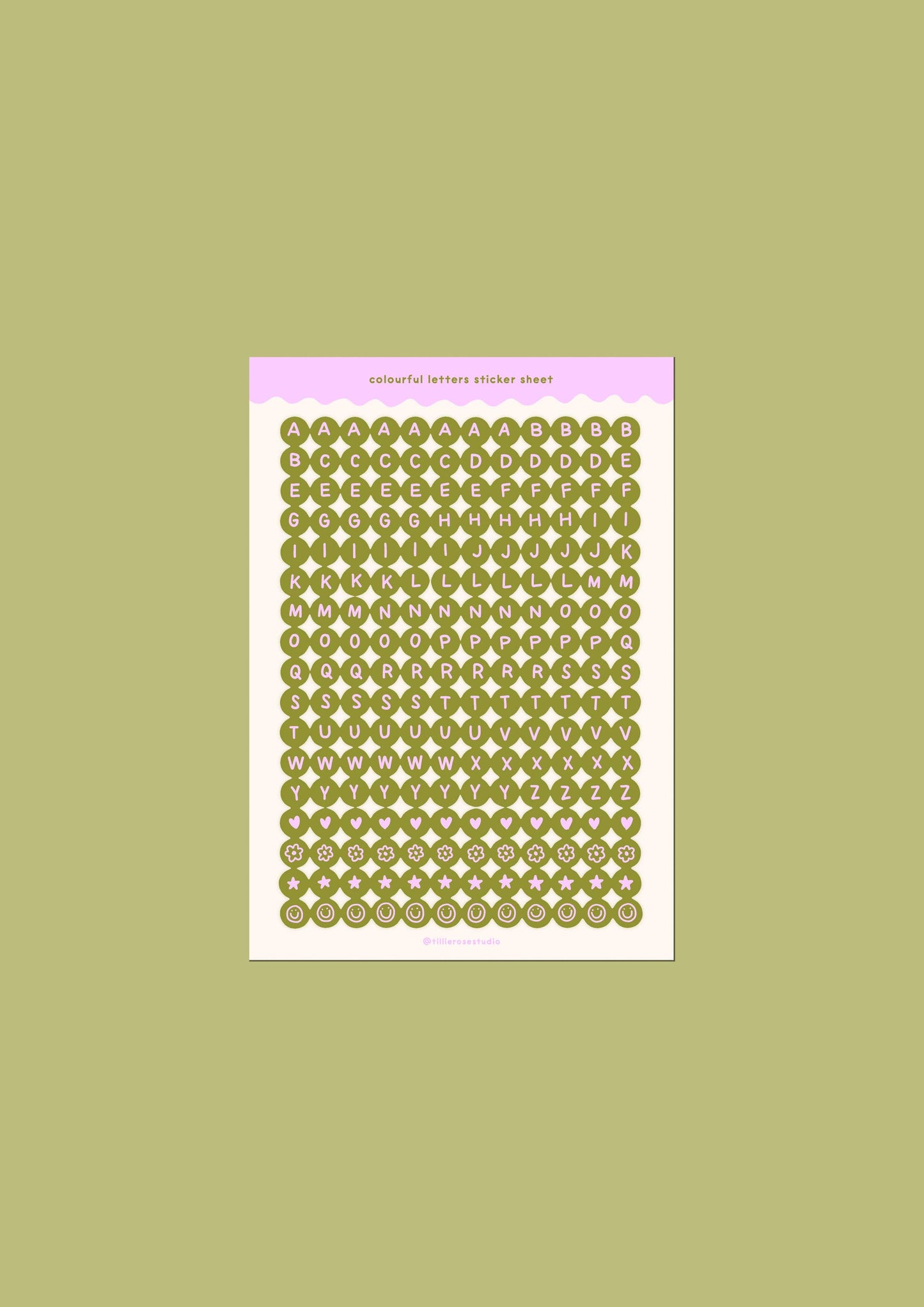 Khaki and Lilac Letter Bead - Sticker Sheet