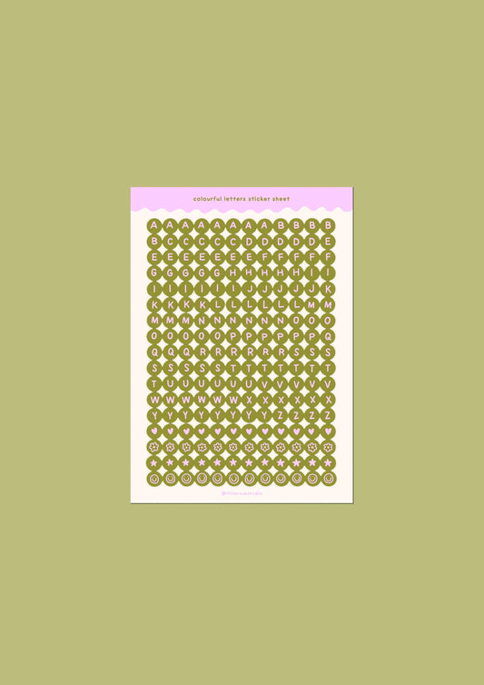Khaki and Lilac Letter Bead - Sticker Sheet