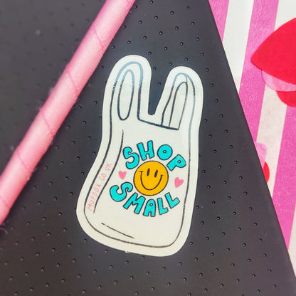 Shop Small Retro Shopping Bag  - Clear Vinyl Sticker - Wholesale Case of 6 Units