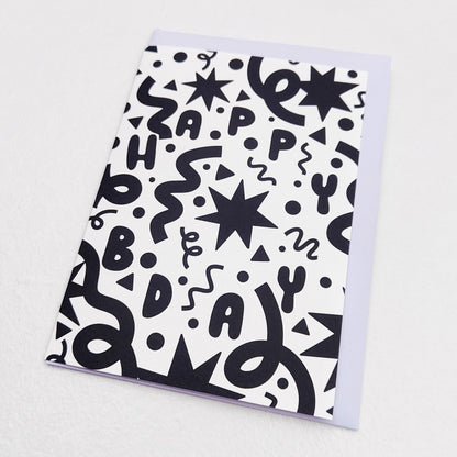 Black and White Confetti Bday- Pearlescent Birthday Card