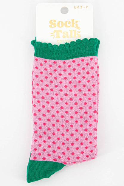 Pink & Green Polkadots Glitter Socks