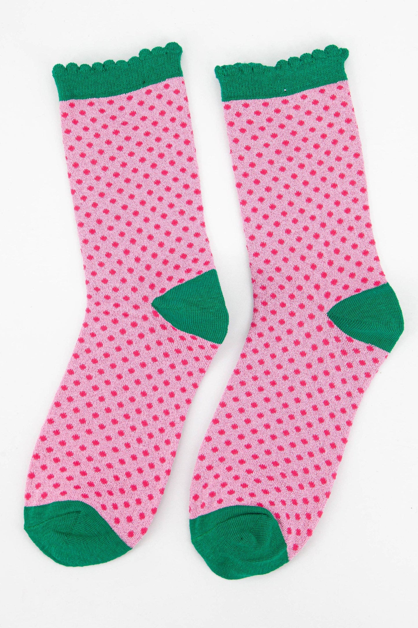 Pink & Green Polkadots Glitter Socks