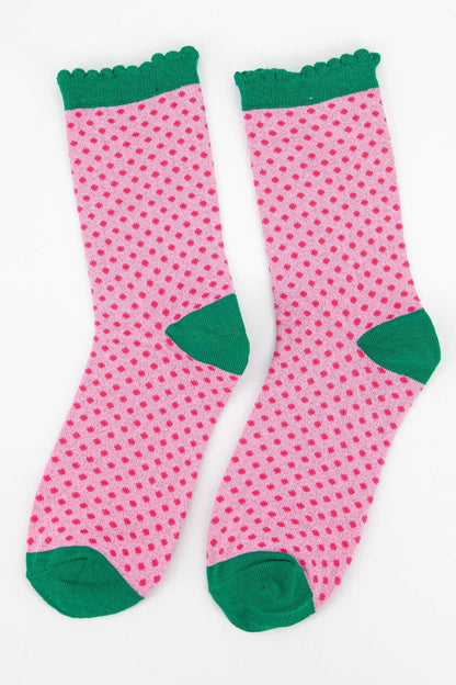 Pink & Green Polkadots Glitter Socks