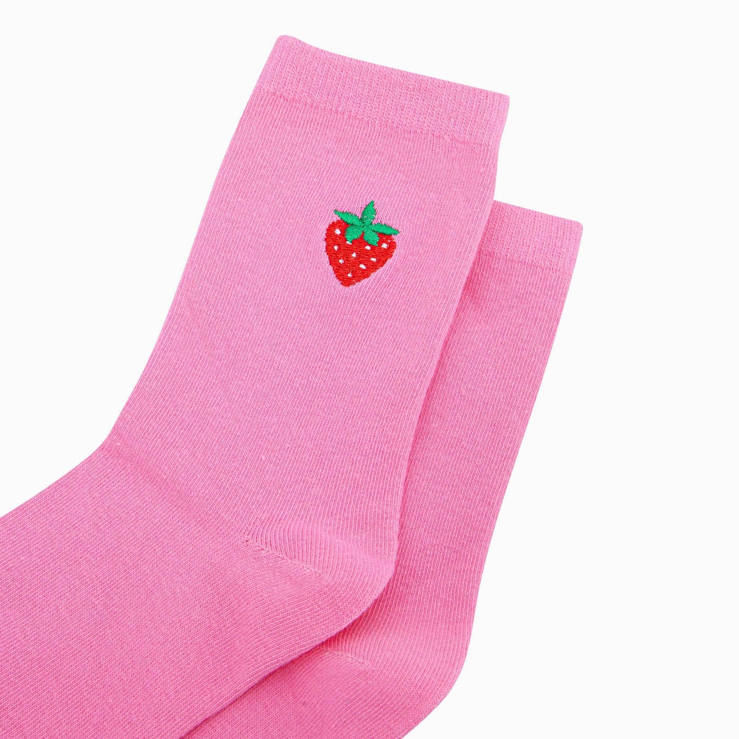 Pink Embroidered Strawberry Socks