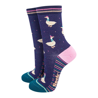 Women's Bamboo Socks - Navy Blue/Teal, Silly Goose