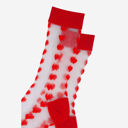 Women's Sheer Ankle Socks- Red, Heart