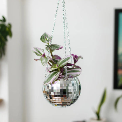 Disco Ball Hanging Planter - Silver