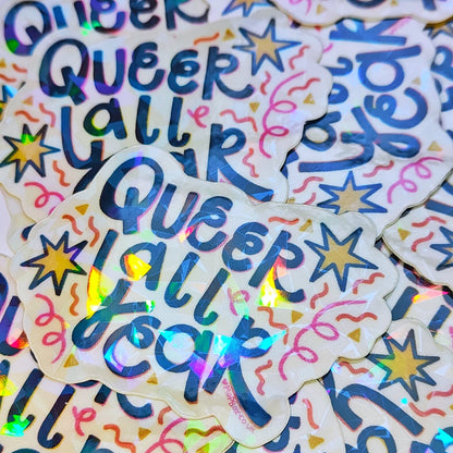 Queer All Year - LGBT - Clear Holo-Crackle Vinyl Sticker - Wholesale Case of 6 Units