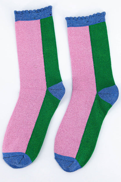 Green & Pink Glitter Socks