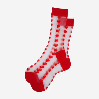 Women's Sheer Ankle Socks- Red, Heart