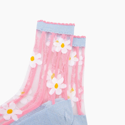 Daisy Stripes Sheer Socks