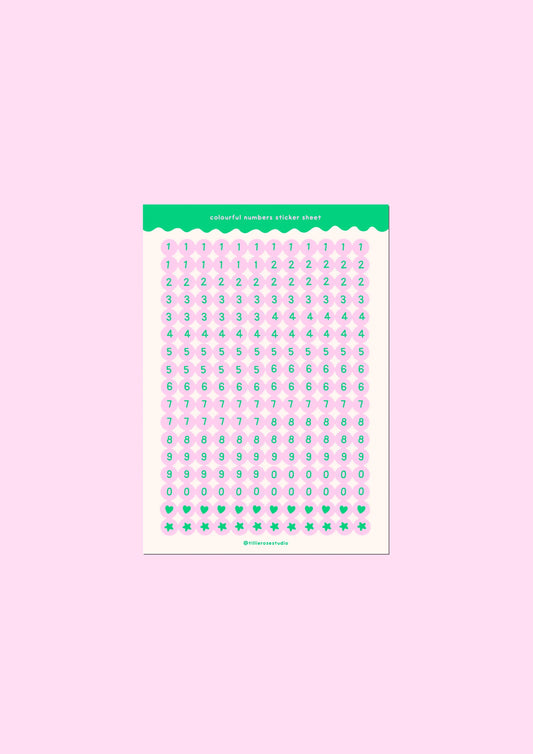 Green and Pink Number Bead - Sticker Sheet