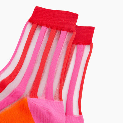 Striped Red & Pink Sheer Socks