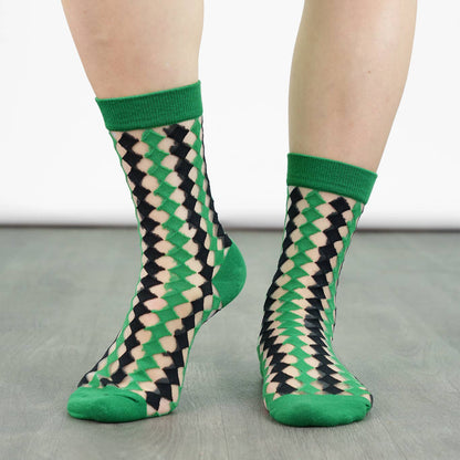 Green & Black Diamond Sheer Socks