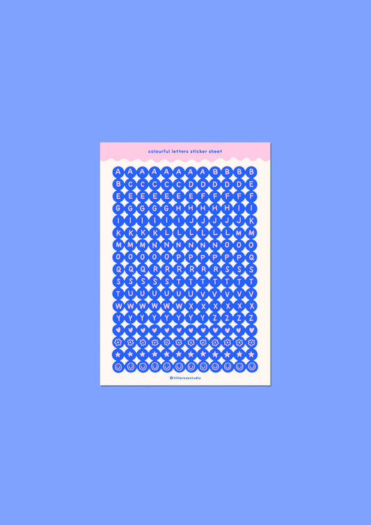 Blue and Pink Letter Bead - Sticker Sheet