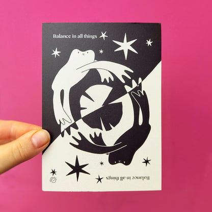 Balance in All Things Frogs - Black & White Print