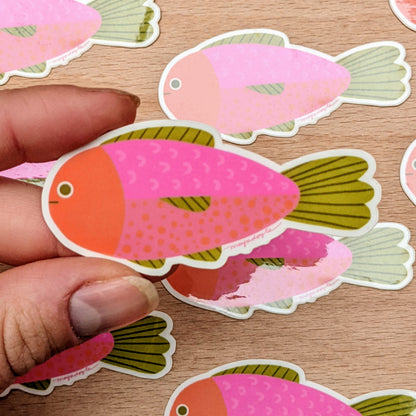 Fish  - Clear Vinyl Sticker - Wholesale Case of 6 Units