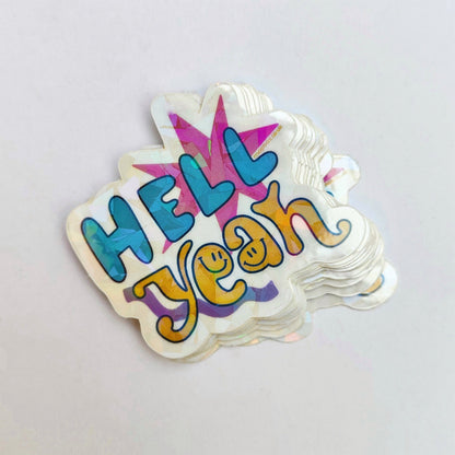 Hell yeah!   - Clear Holo-Crackle Vinyl Sticker - Wholesale Case of 6 Units