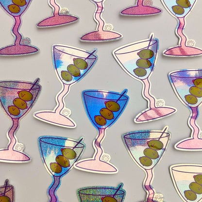 Olive-tini Smiling Cocktail  - Glitter Vinyl Sticker - Wholesale Case of 6 Units