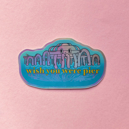 Wish You Were Pier - North Pier Brighton - Holographic Vinyl Sticker - Wholesale Case of 6 Units