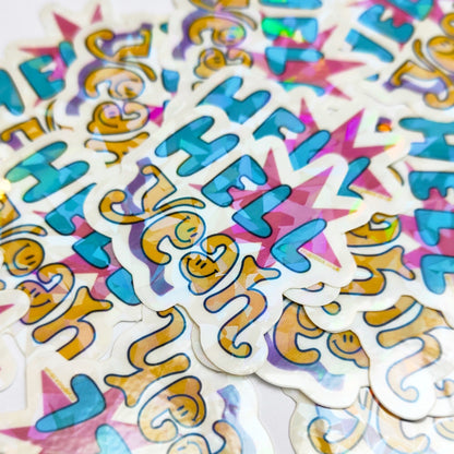 Hell yeah!   - Clear Holo-Crackle Vinyl Sticker - Wholesale Case of 6 Units