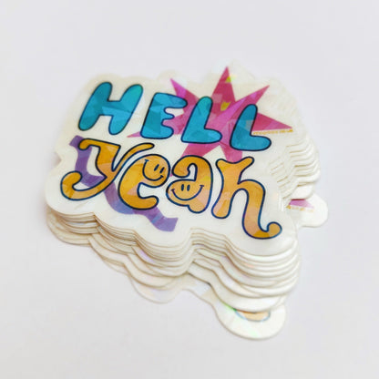 Hell yeah!   - Clear Holo-Crackle Vinyl Sticker - Wholesale Case of 6 Units