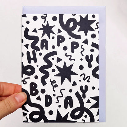 Black and White Confetti Bday- Pearlescent Birthday Card