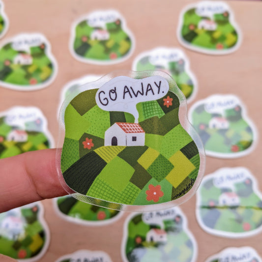 Go Away  -Clear Vinyl Sticker - Wholesale Case of 6 Units