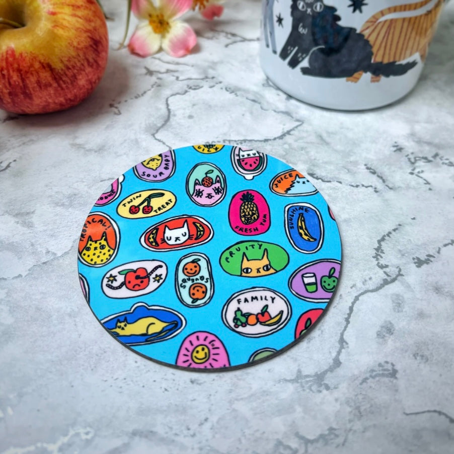 Fruit Sticker Cat Coaster