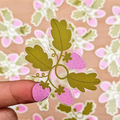 Strawberries - Clear Vinyl Sticker - Wholesale Case of 6 Units