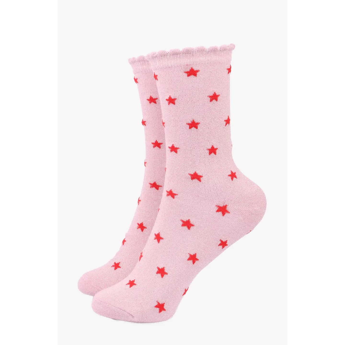 Pink & Red Stars Glitter Socks