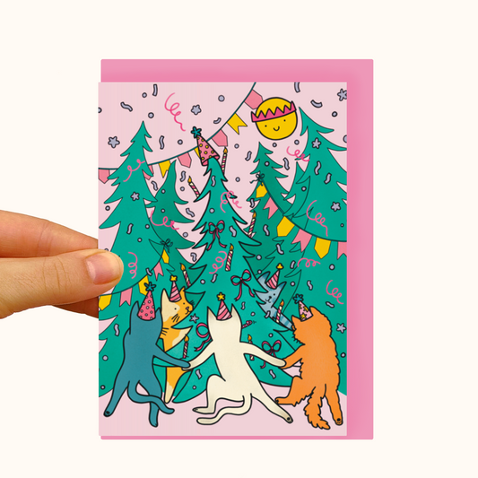 Party Cats -  Pearlescent Christmas Birthday Card - WS Case of 6 Units