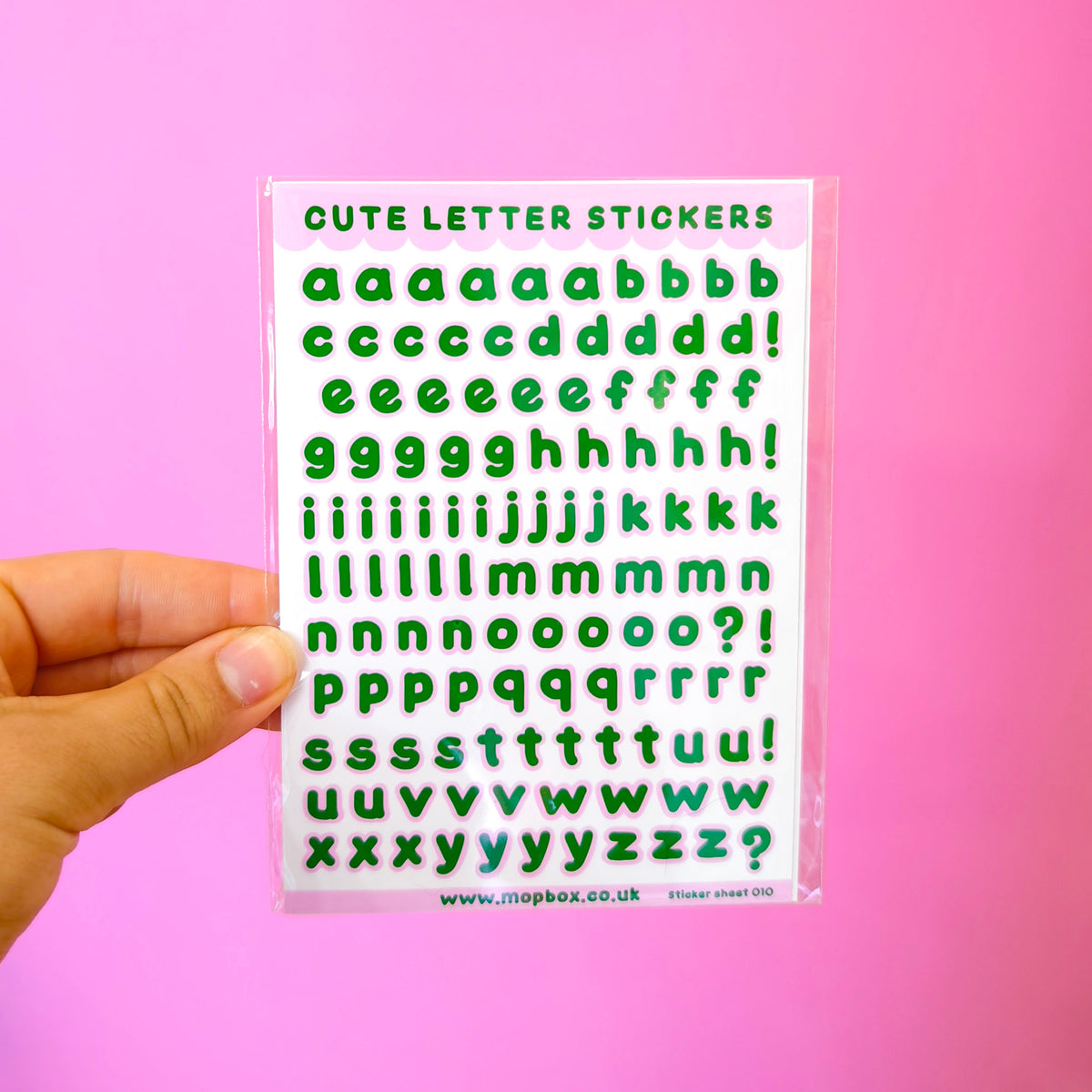 Bubble Letters Sticker Sheet - Green & Pink