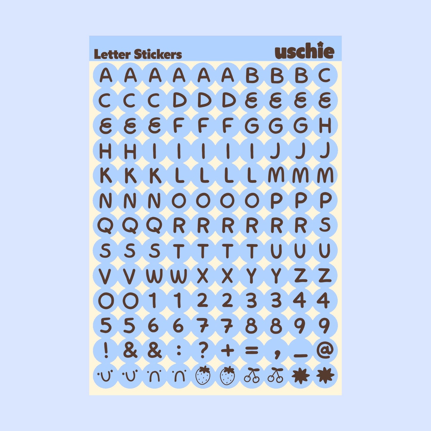 Alphabet Sticker Sheet: Blue & Brown