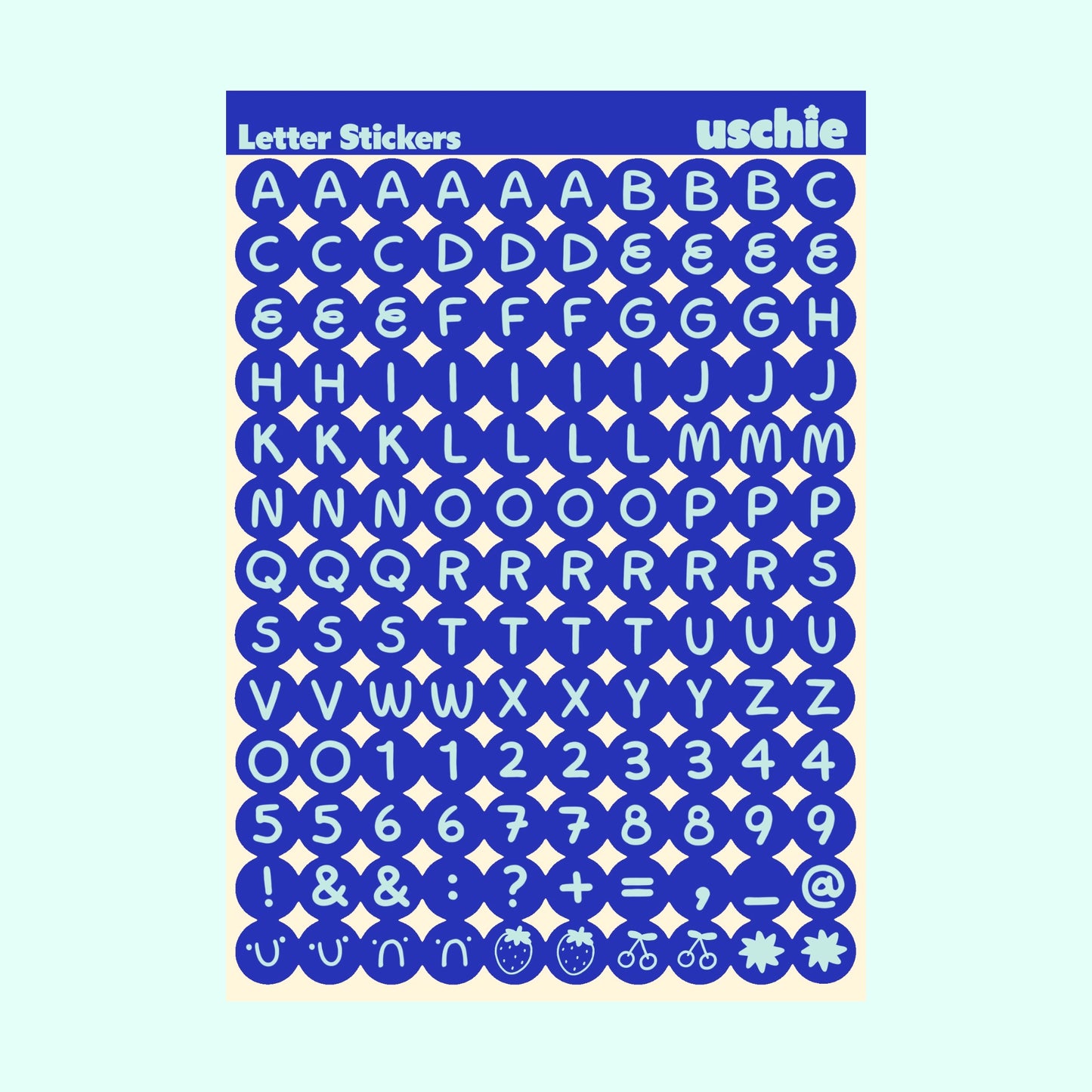 Alphabet Sticker Sheet: Royal Blue & Mint