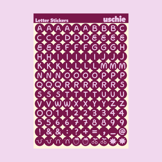 Alphabet Sticker Sheet: Burgundy & Pink