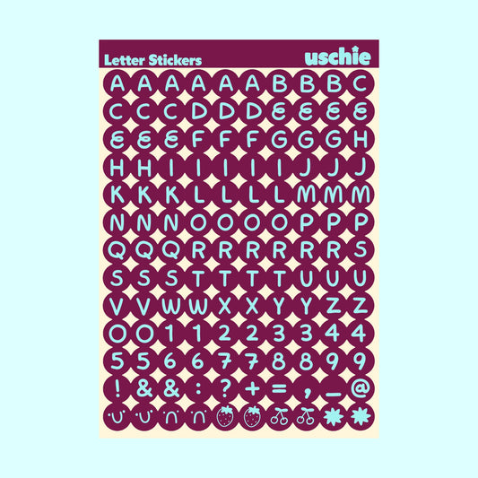 Alphabet Sticker Sheet:Burgundy & Mint